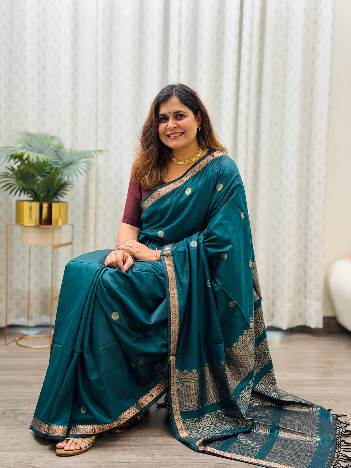 Peacock-Teal Mercerised Maheshwari
