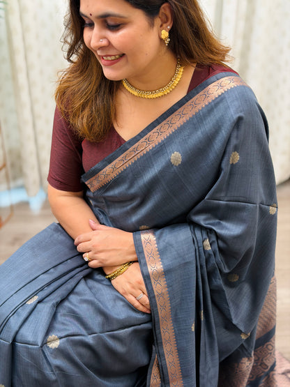 Greyish Blue Mercerised Maheshwari