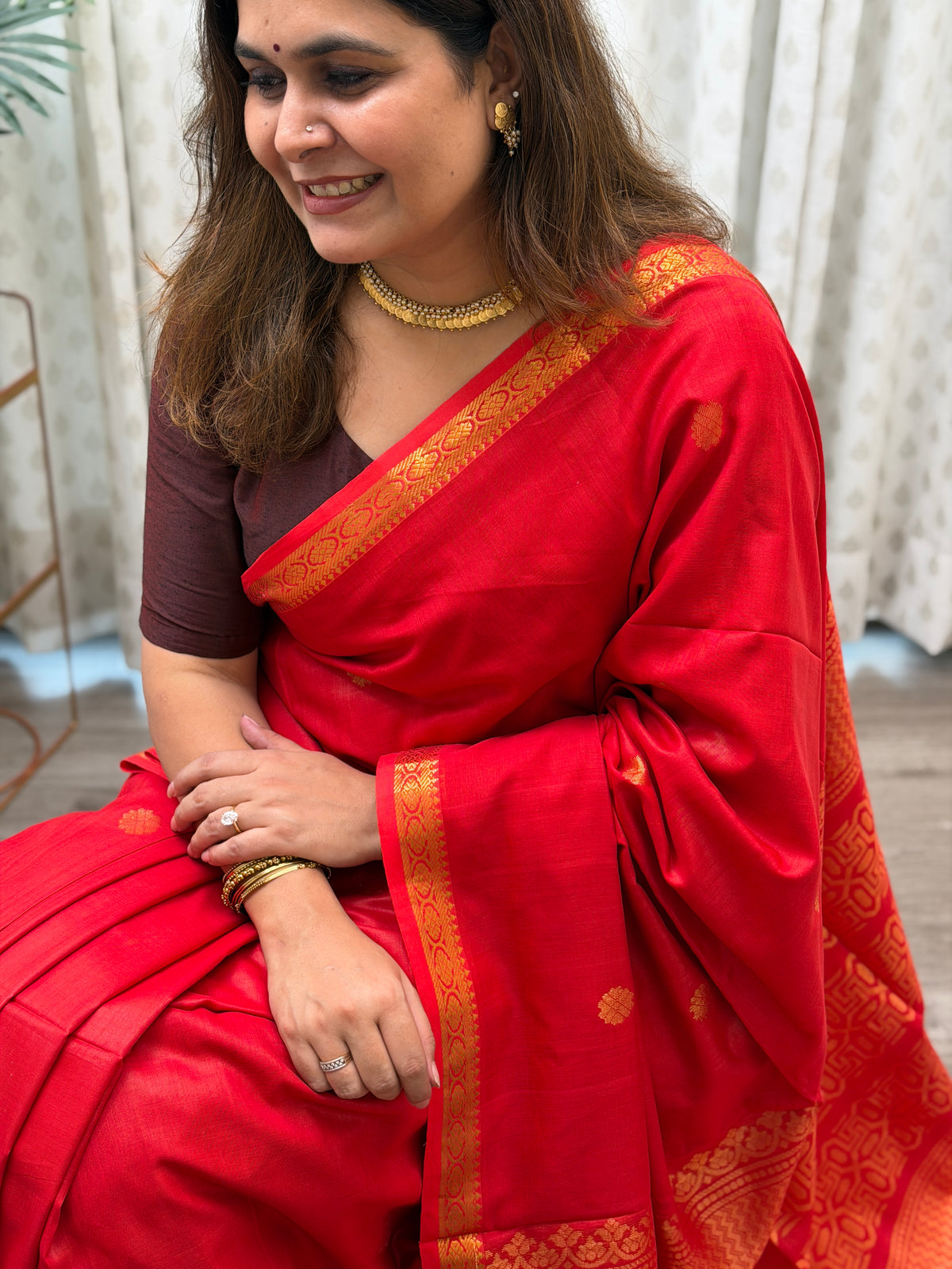 Vermilion Red Mercerised Maheshwari