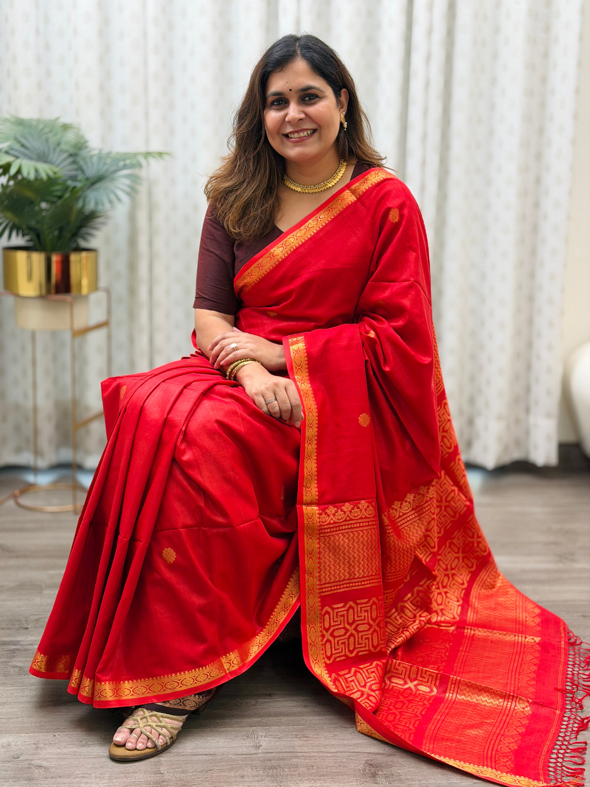 Vermilion Red Mercerised Maheshwari
