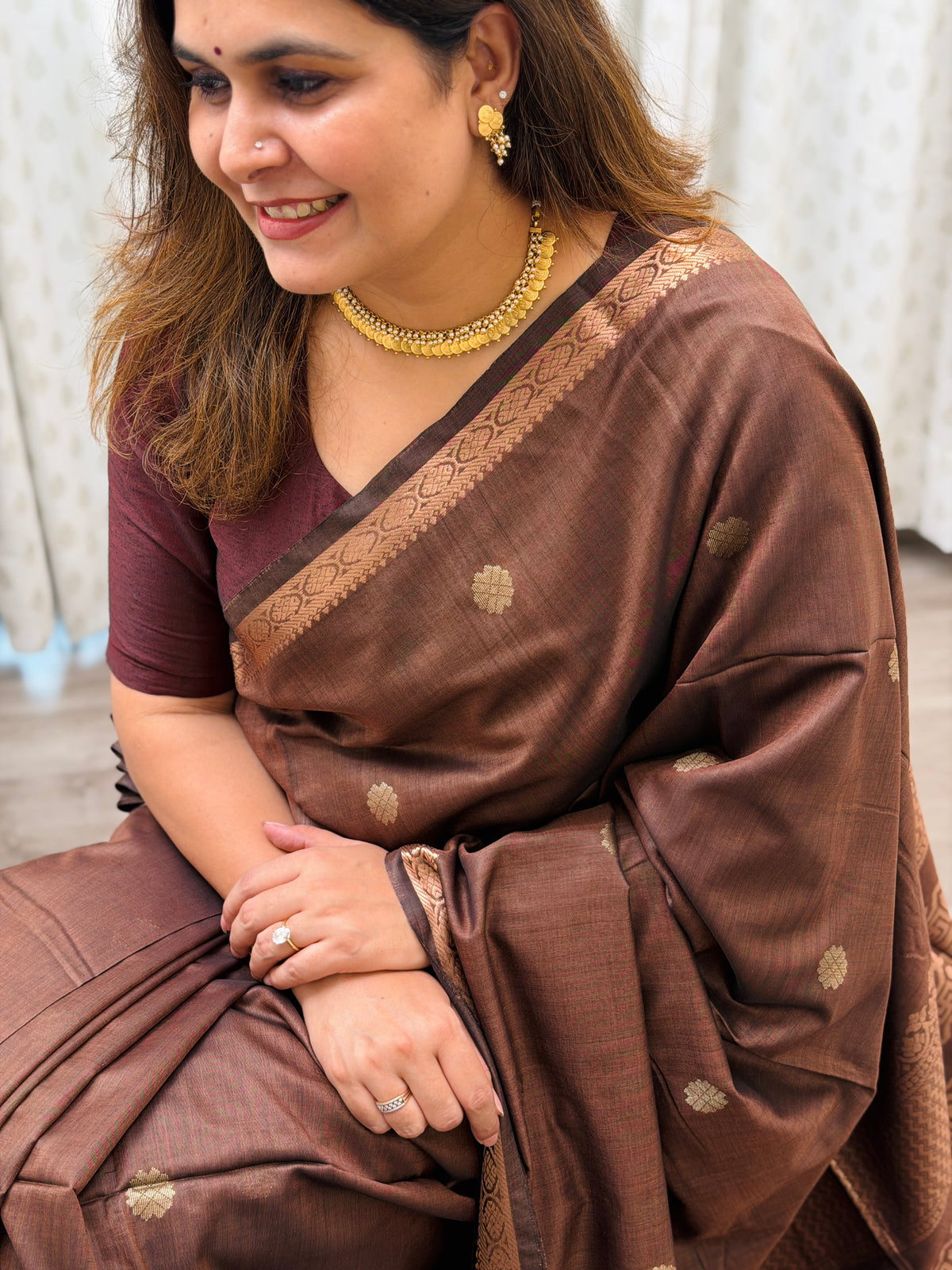 Chocolate Brown Mercerised Maheshwari