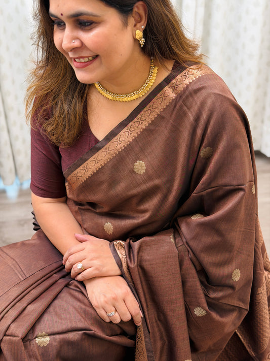 Chocolate Brown Mercerised Maheshwari