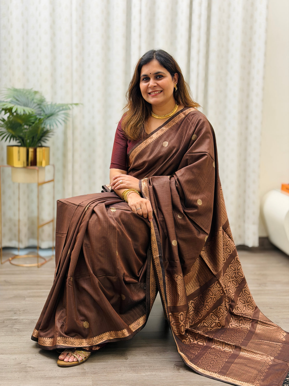 Chocolate Brown Mercerised Maheshwari