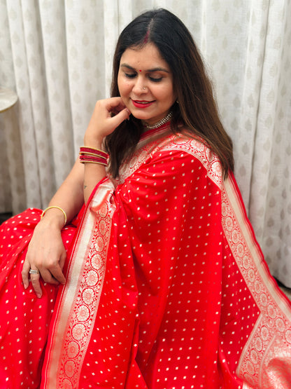 Red Banarasi Katan Silk Saree