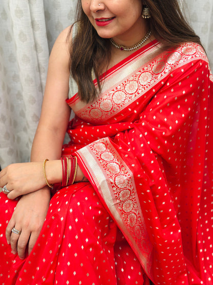 Red Banarasi Katan Silk Saree