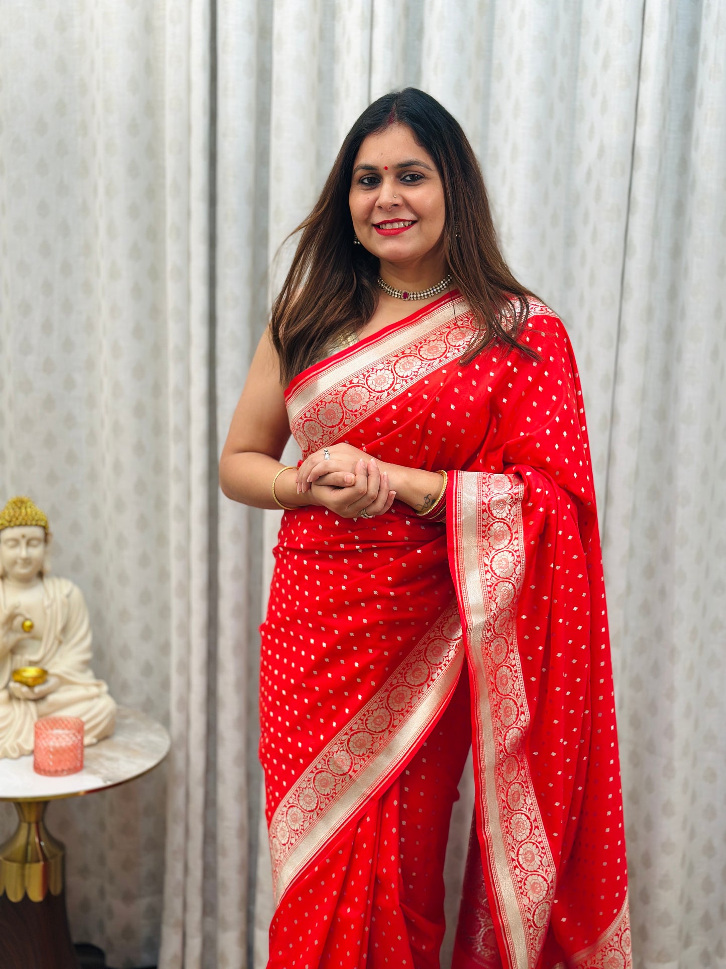 Red Banarasi Katan Silk Saree