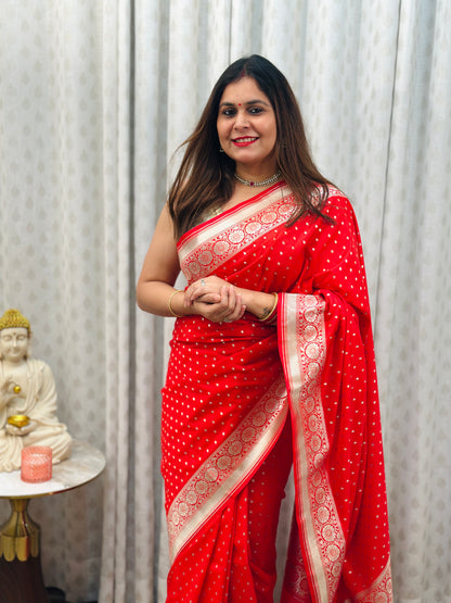 Red Banarasi Katan Silk Saree