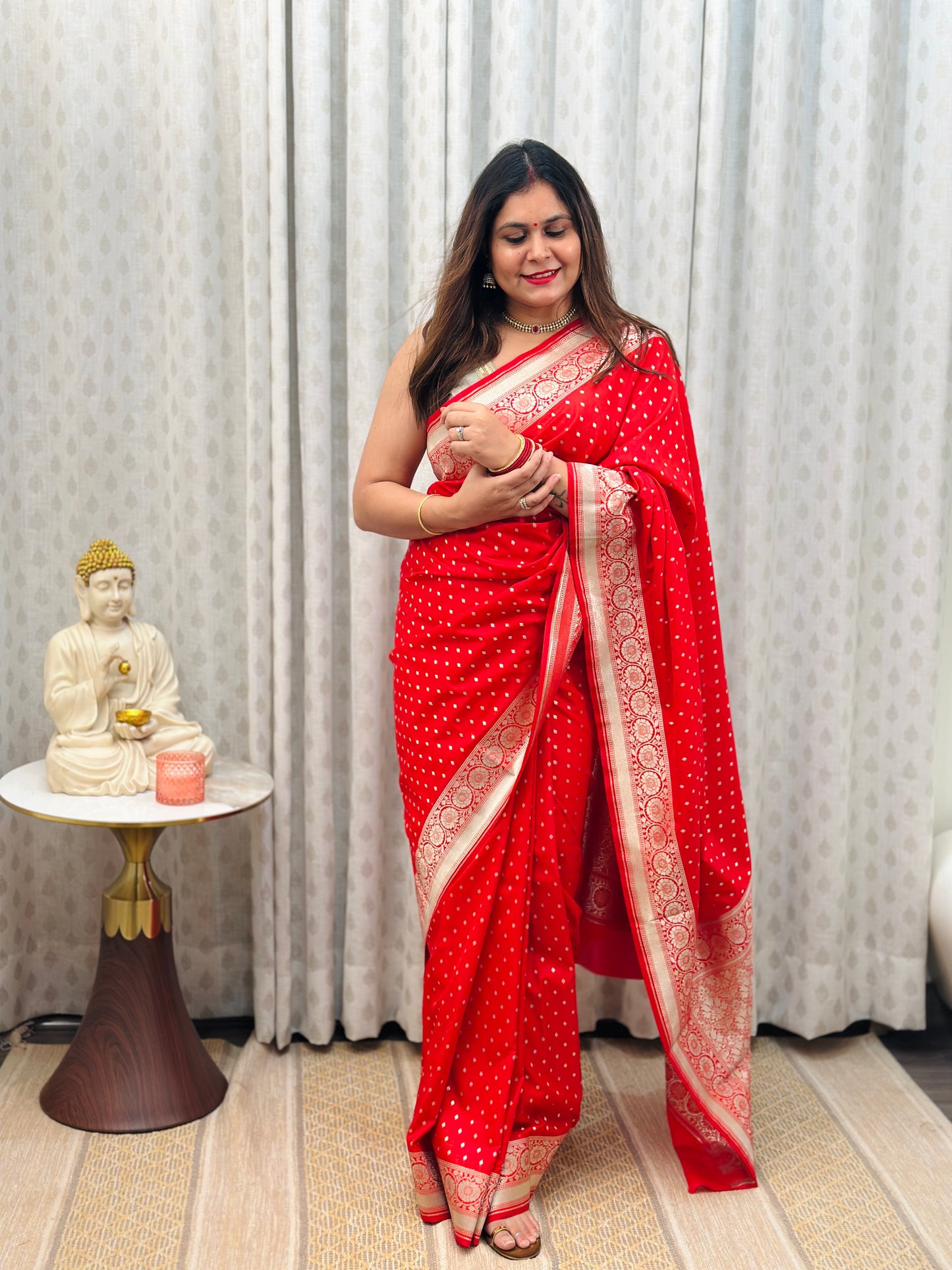 Red Banarasi Katan Silk Saree