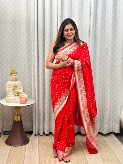 Red Banarasi Katan Silk Saree