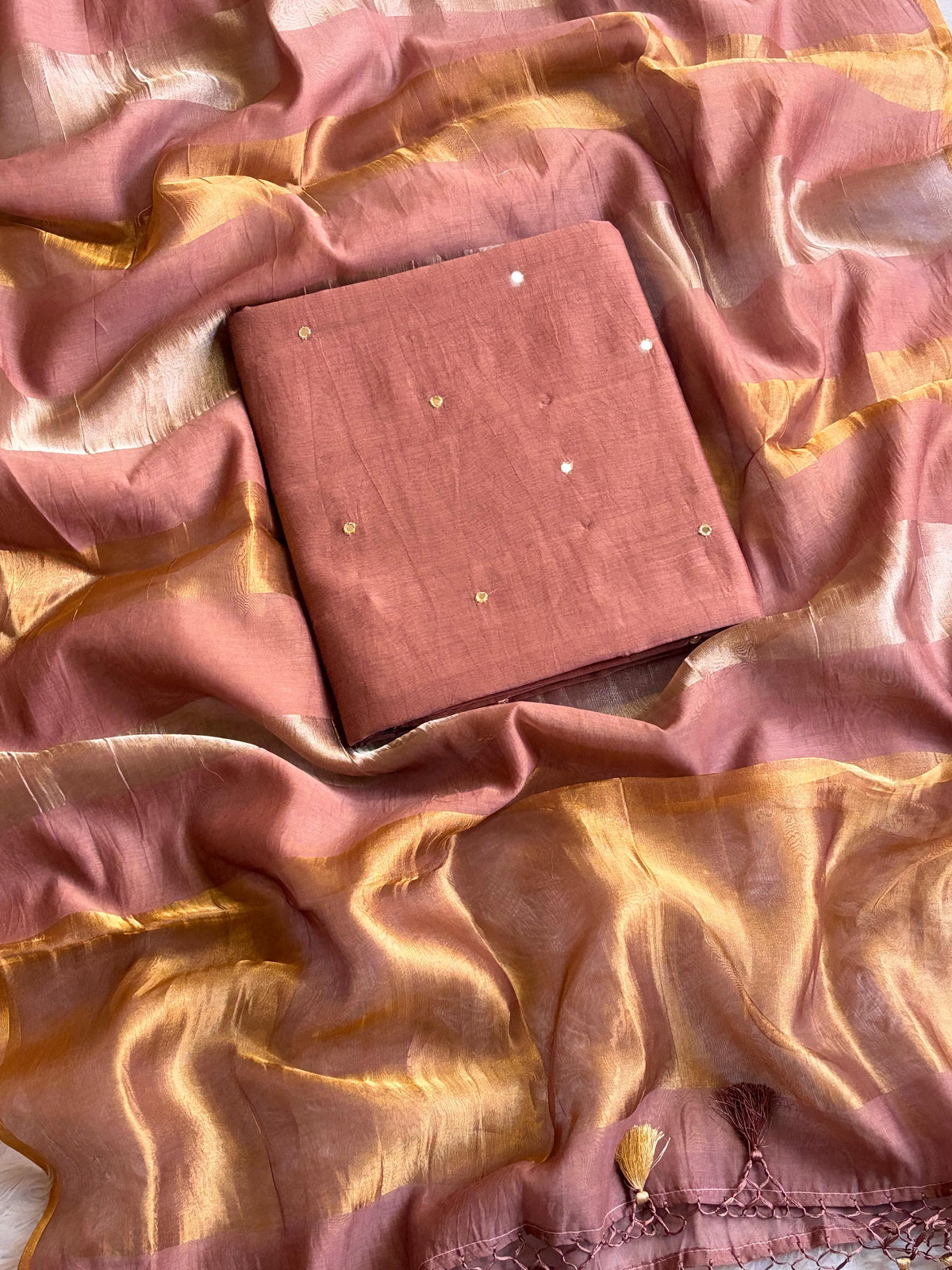 Muted Peach Mul Chanderi Suit