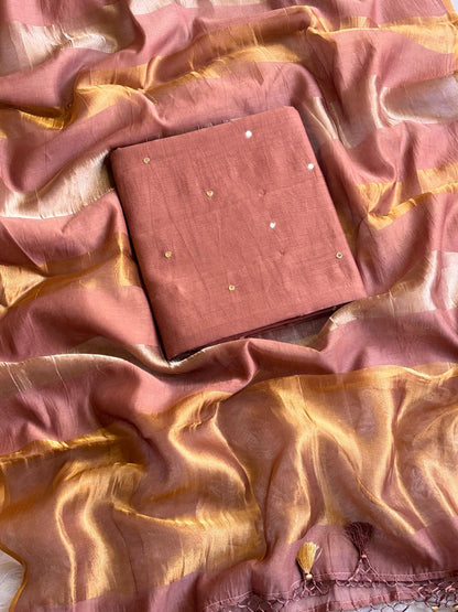 Muted Peach Mul Chanderi Suit