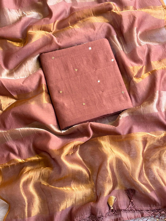Muted Peach Mul Chanderi Suit