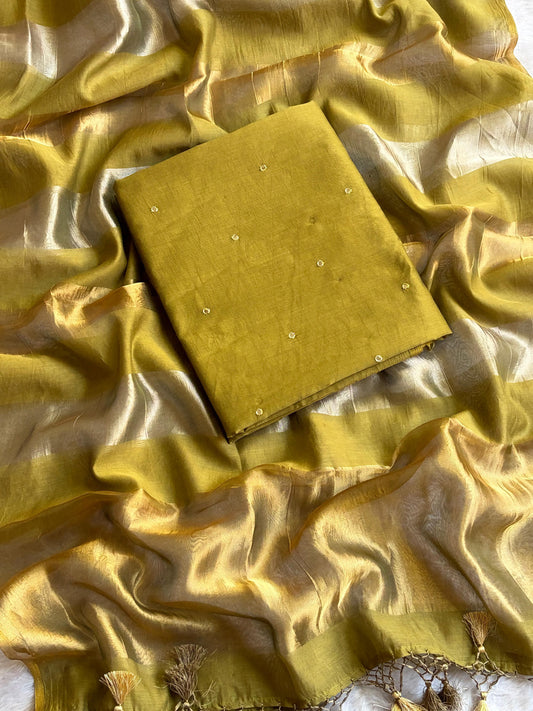 Olive Green Mul Chanderi Suit