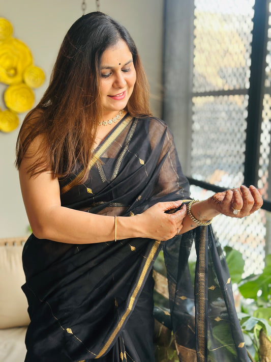 Black  Maheshwari Saree