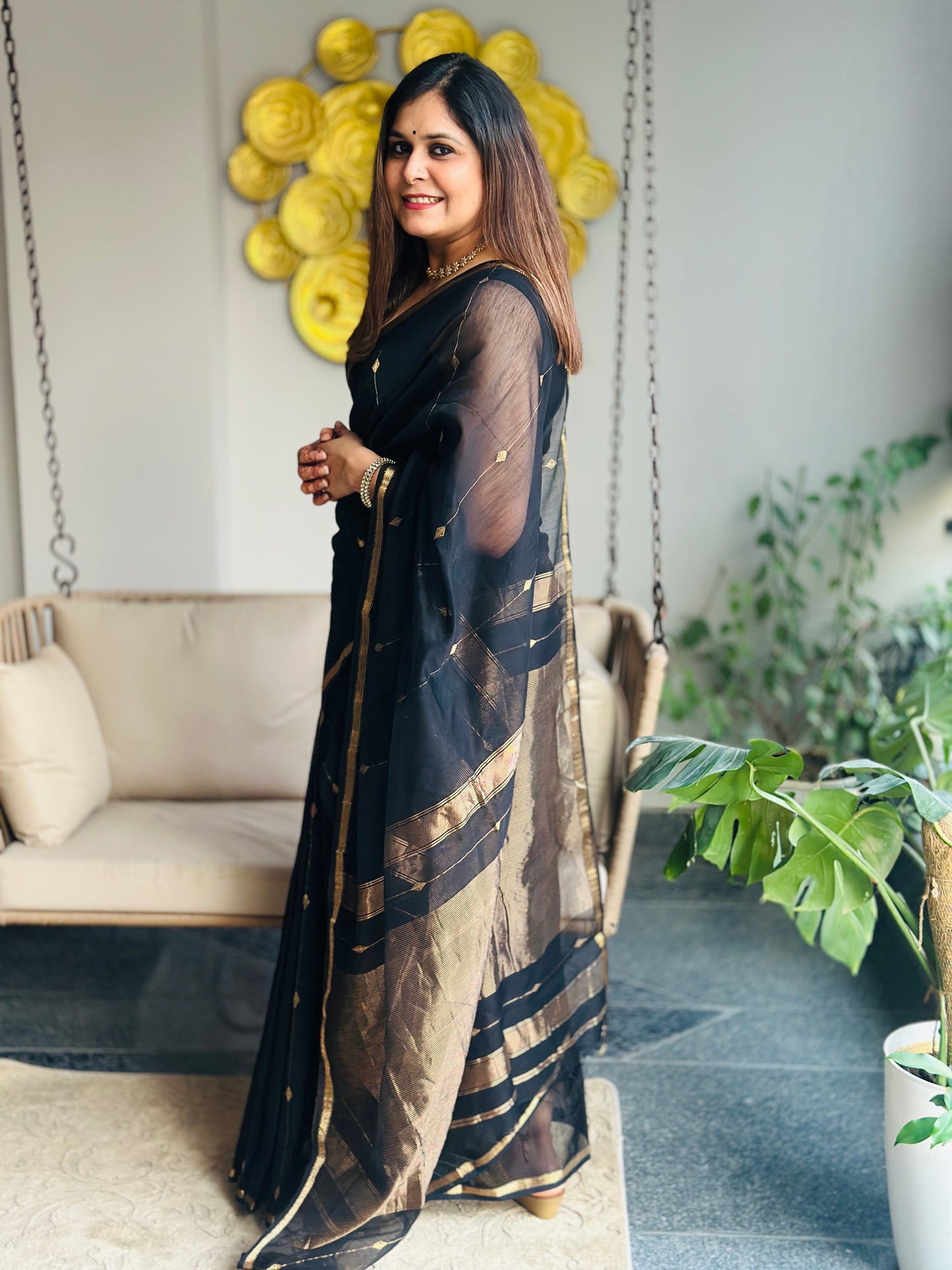 Black  Maheshwari Saree
