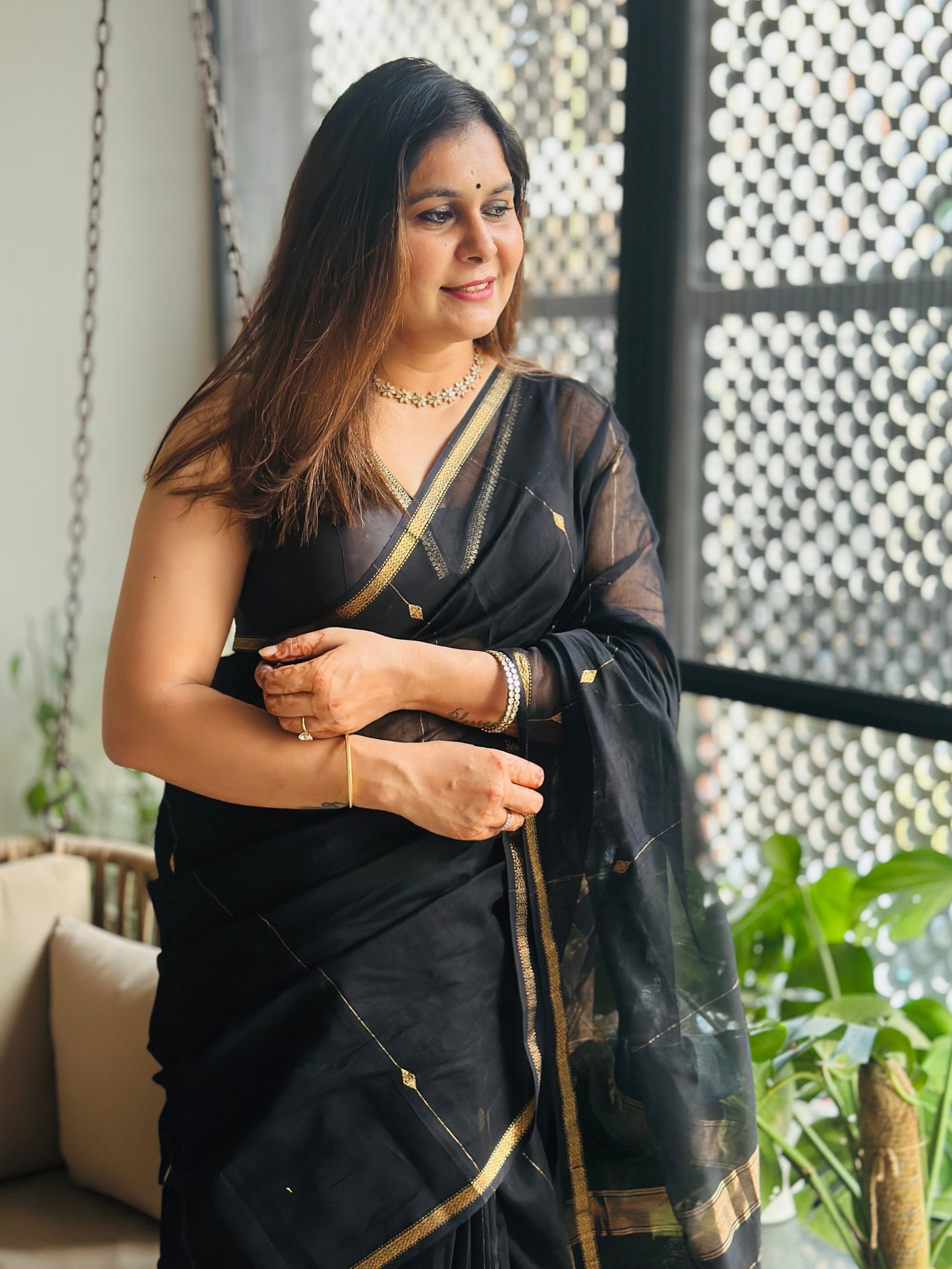 Black  Maheshwari Saree