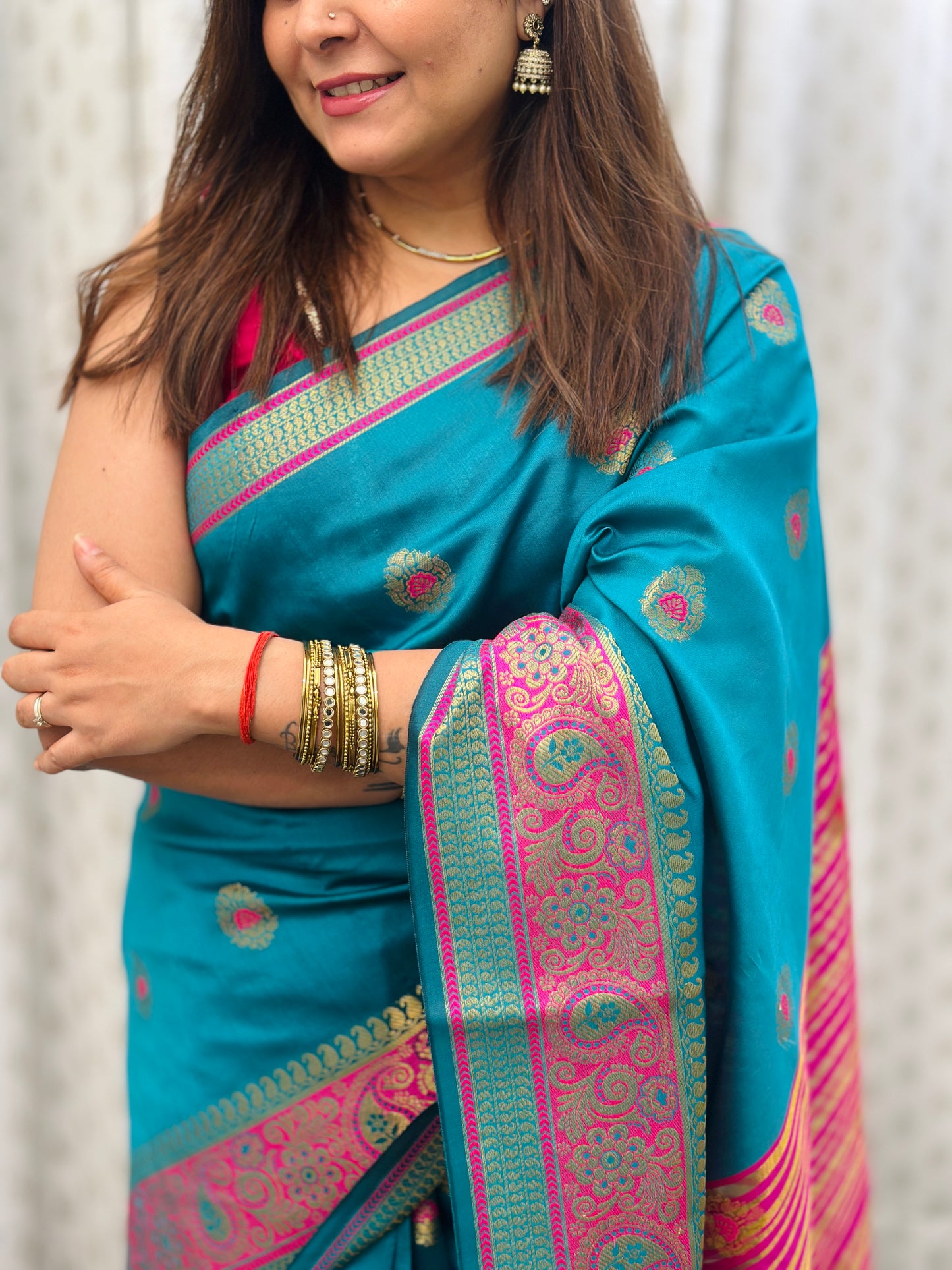 Teal blue Banarasi Silk Saree