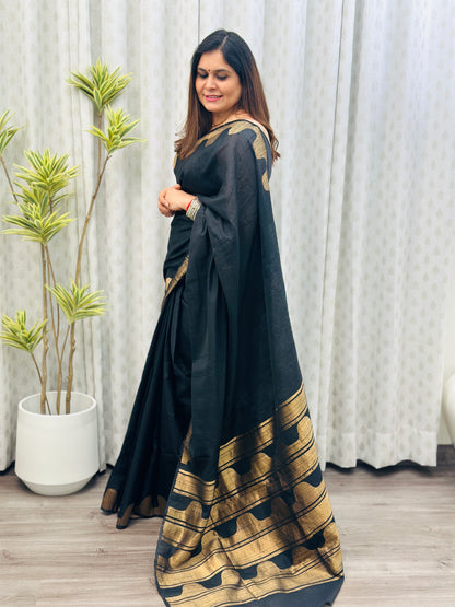 Black Tussar Silk Saree