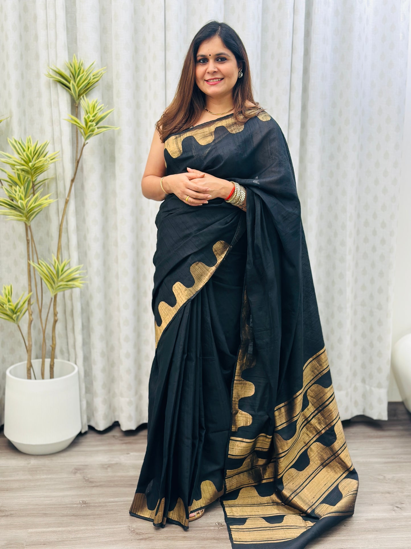 Black Tussar Silk Saree