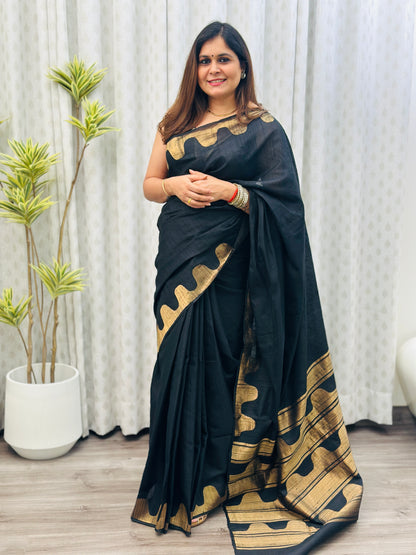 Black Tussar Silk Saree