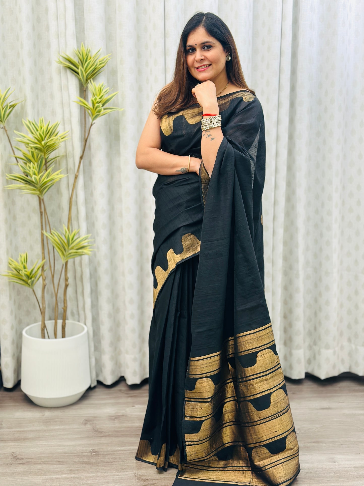 Black Tussar Silk Saree