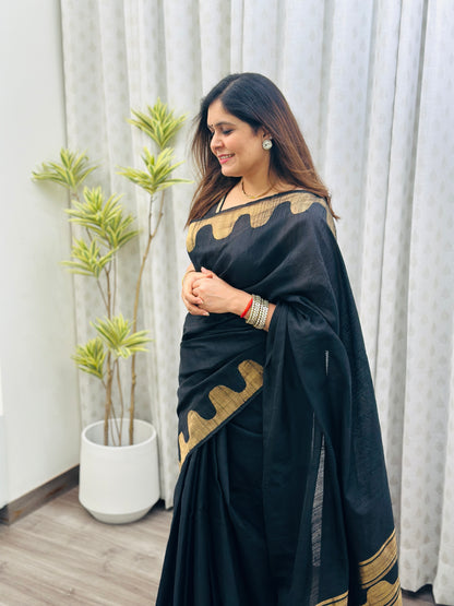 Black Tussar Silk Saree