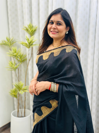 Black Tussar Silk Saree