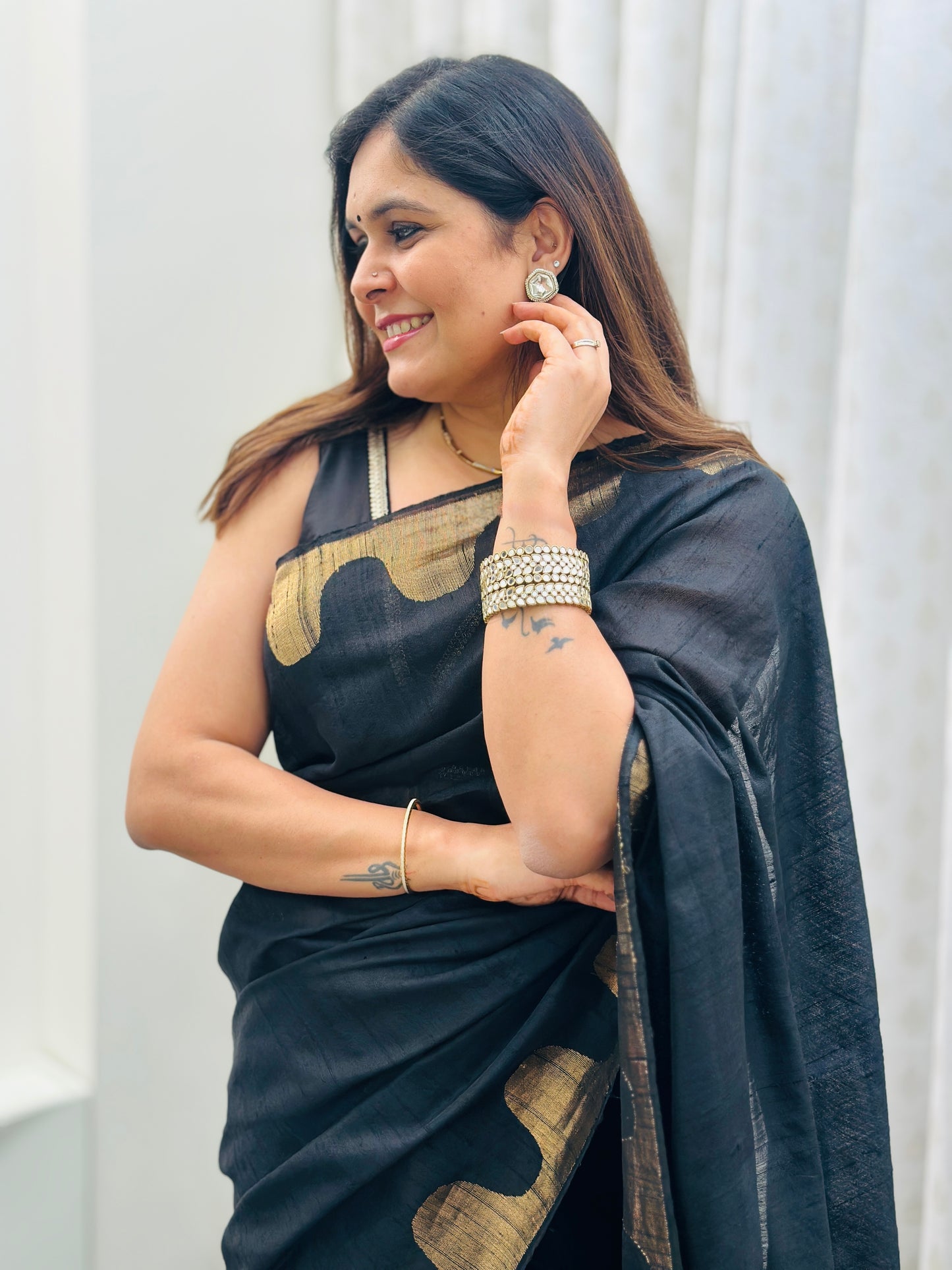 Black Tussar Silk Saree