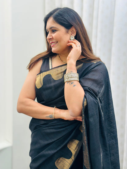 Black Tussar Silk Saree