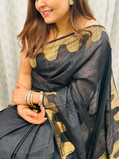 Black Tussar Silk Saree