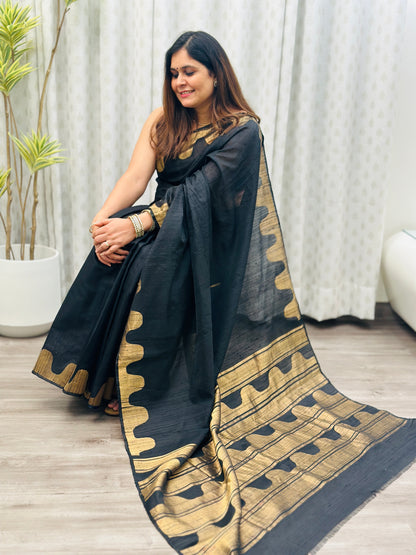Black Tussar Silk Saree