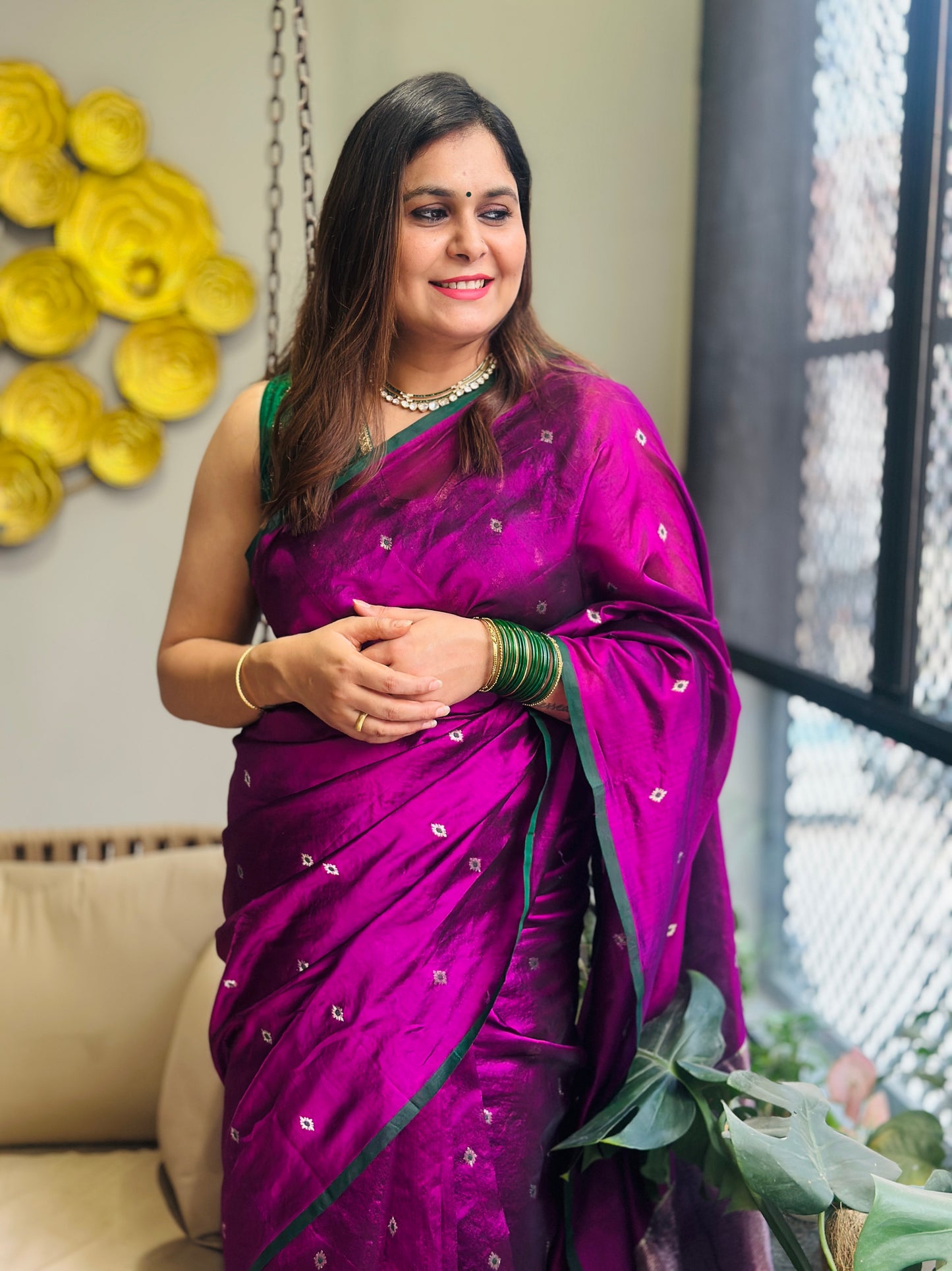 Dark Magenta Chanderi Silk Saree