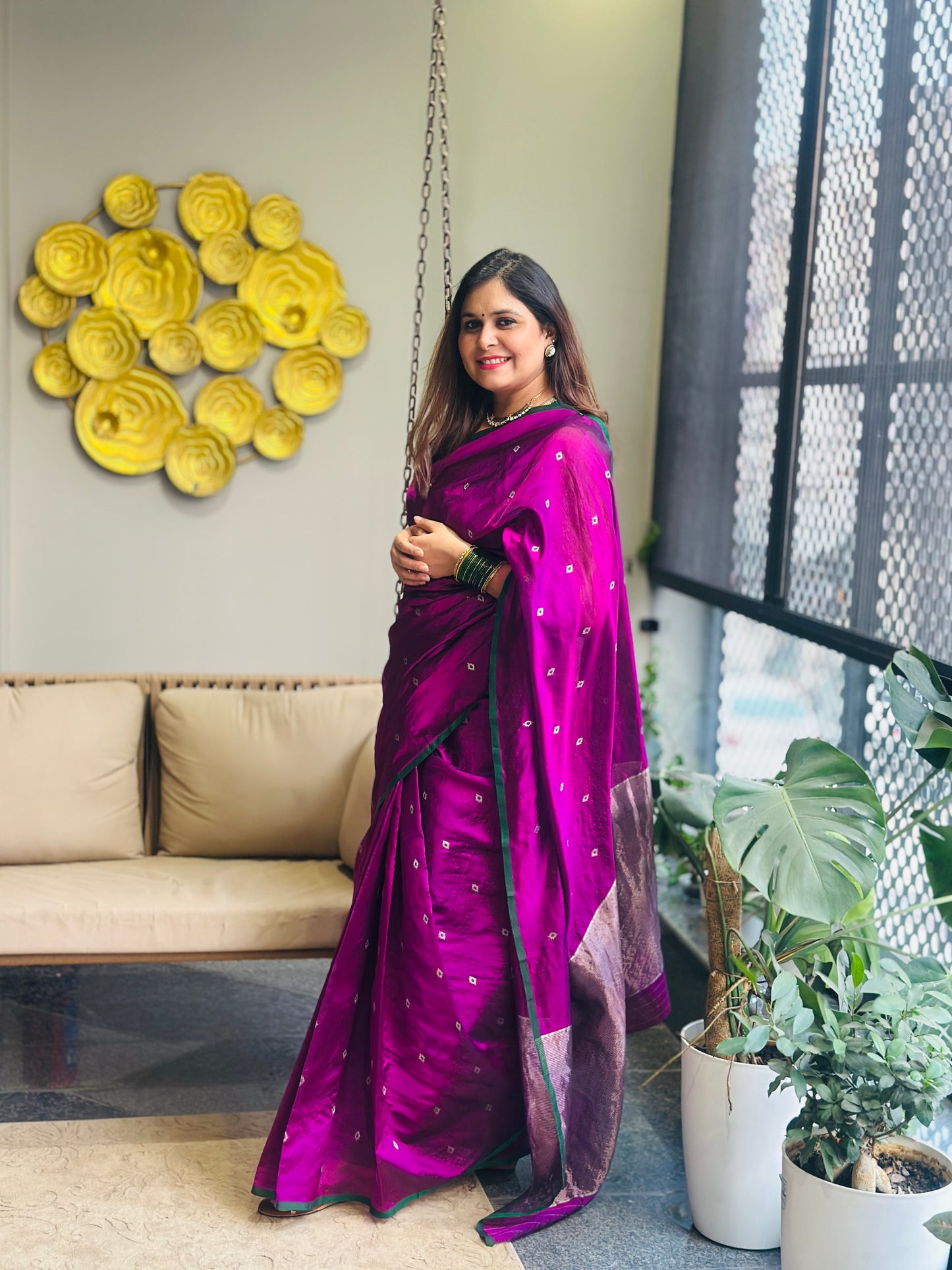 Dark Magenta Chanderi Silk Saree