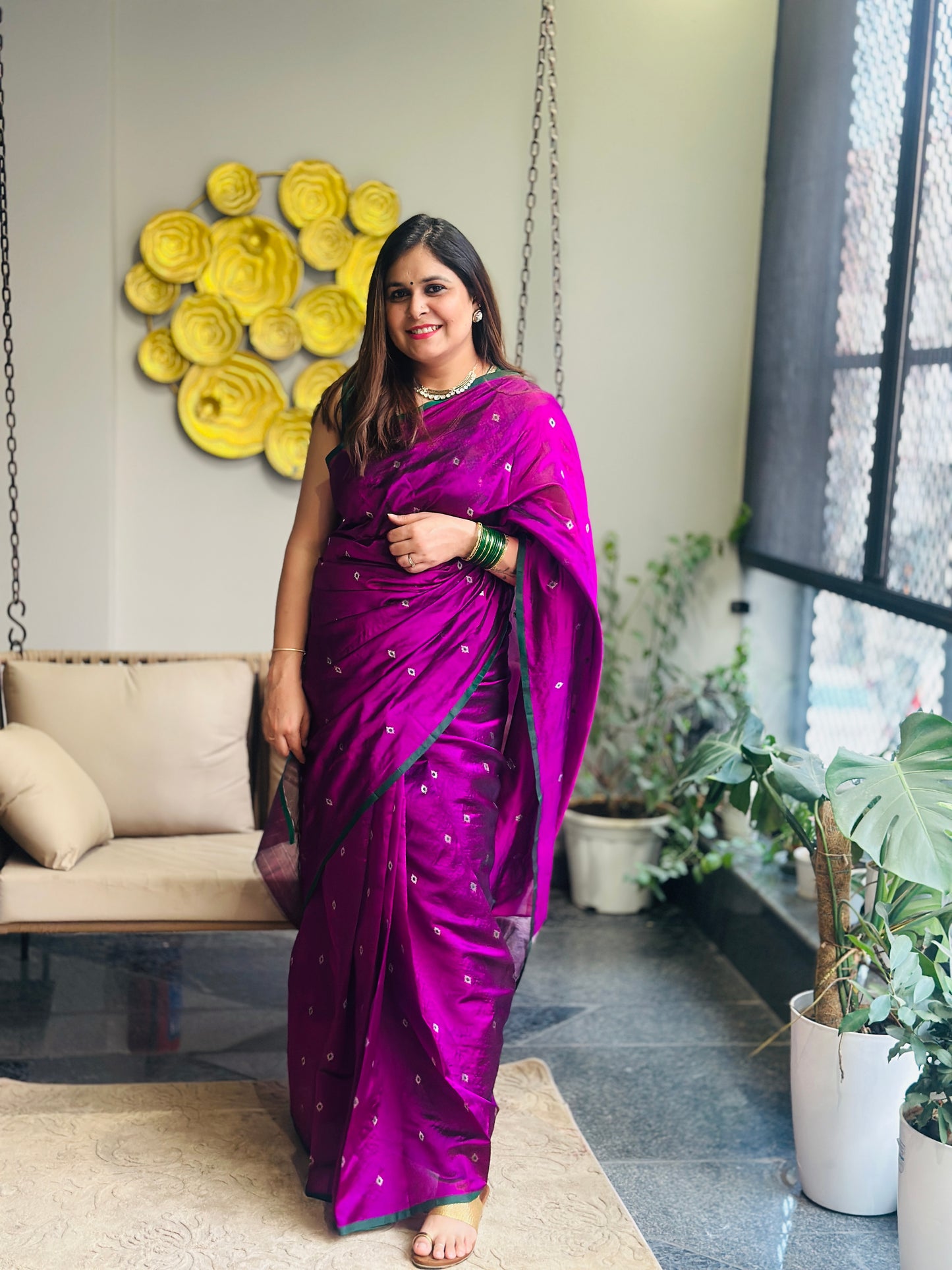 Dark Magenta Chanderi Silk Saree