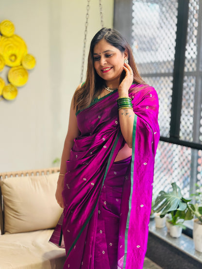 Dark Magenta Chanderi Silk Saree