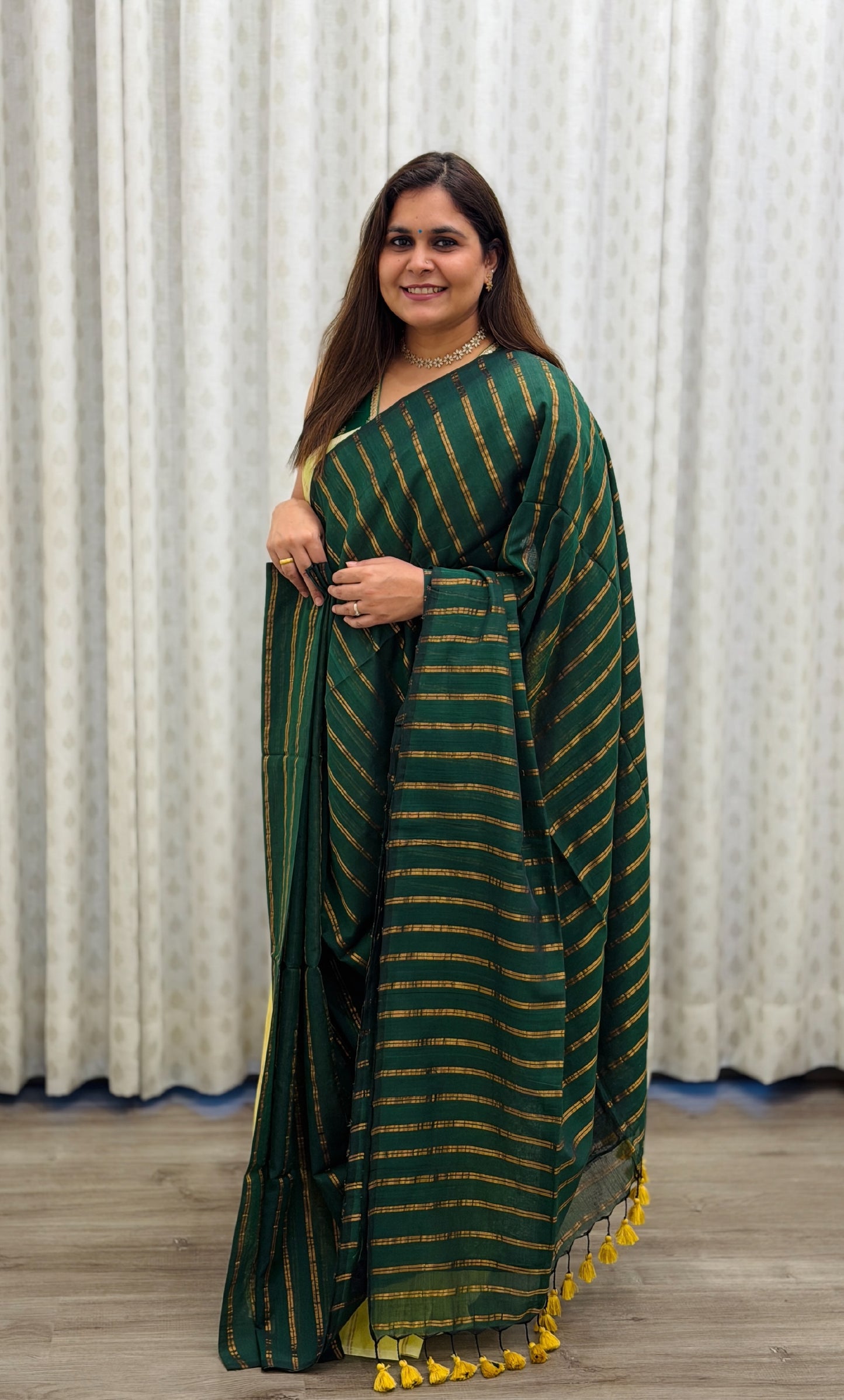 Green Striped Mul Cotton Saree