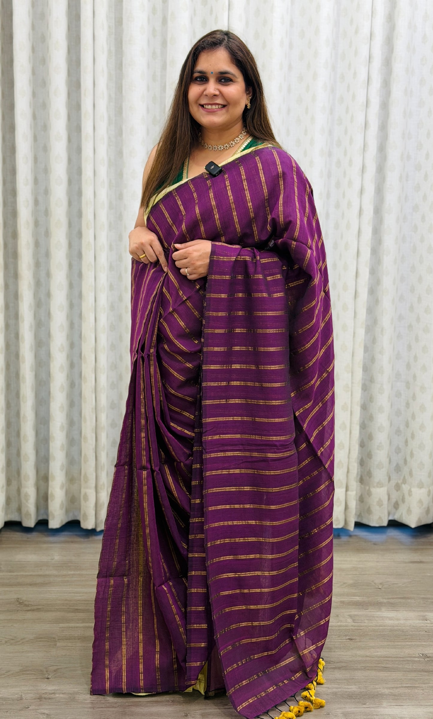 Purple Striped Mul Cotton Saree