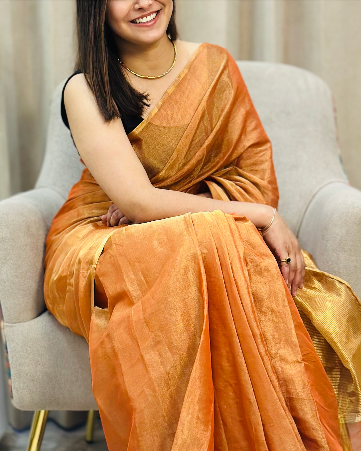 Rust Orange Chanderi Silk Saree