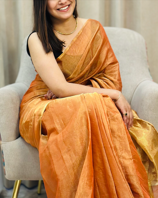 Rust Orange Chanderi Silk Saree