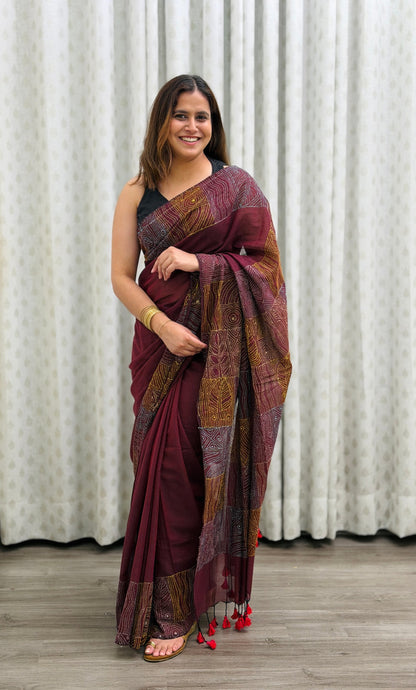 Wine Mul Kantha Saree