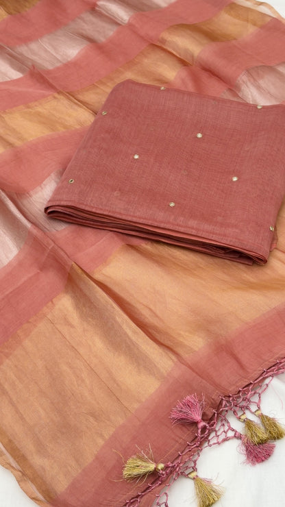 Muted Peach Mul Chanderi Suit