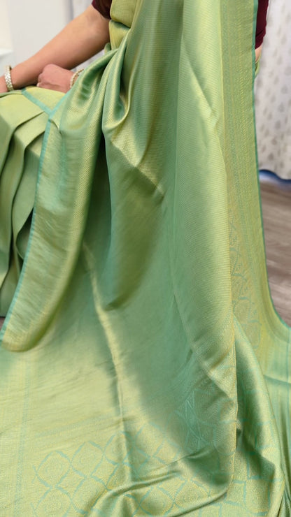 Pastel Green Banarasi Soft Silk