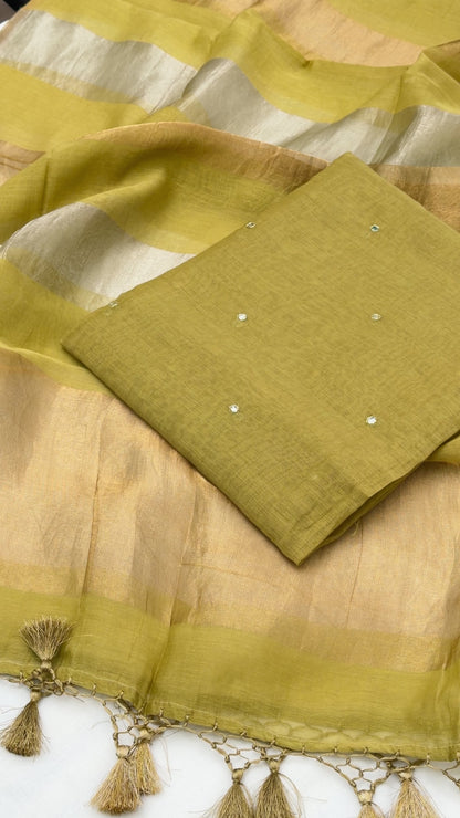 Olive Green Mul Chanderi Suit